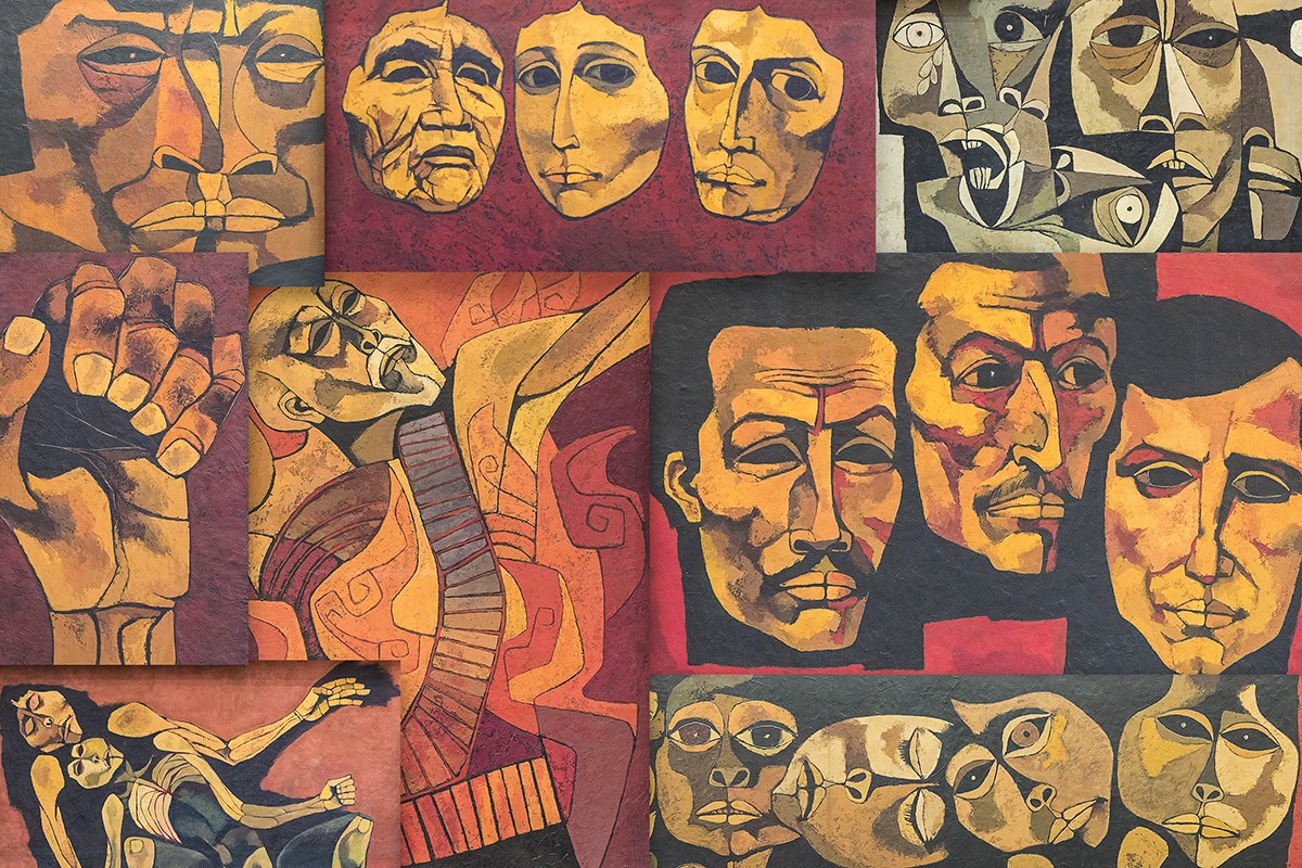 Fotografía del mural de Oswaldo Guayasamín en el pleno de la Asamblea Nacional de Ecuador (1988).